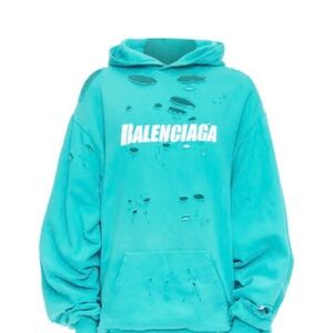 Balenciaga Teal Distressed Hoodie